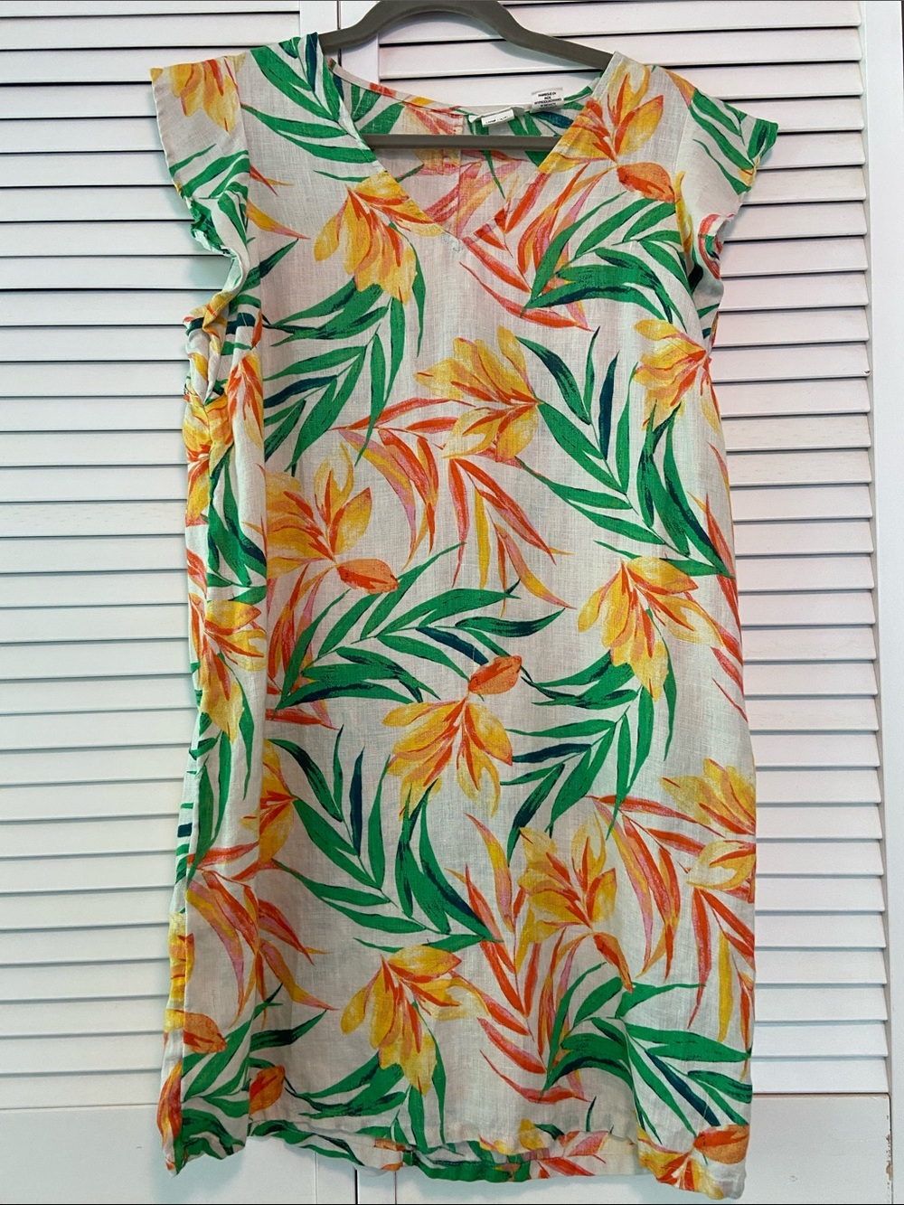 Nicole Miller Tropical Shift Dress Size S 100% Linen Coastal Grandma Resortwear